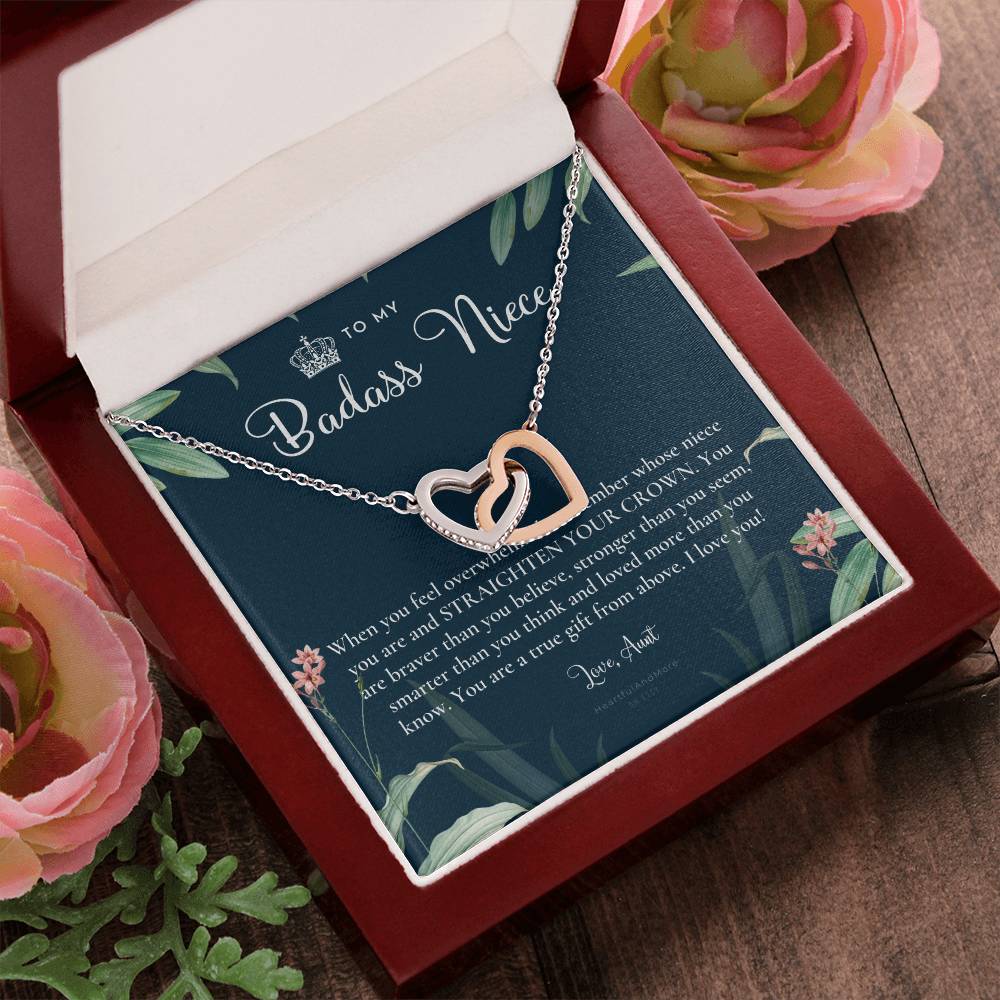 To My Badass Niece Straighten Your Crown Necklace Aunt Niece Necklace Niece Birthday Gift Niece Graduation Gift Interlocking Hearts Necklace