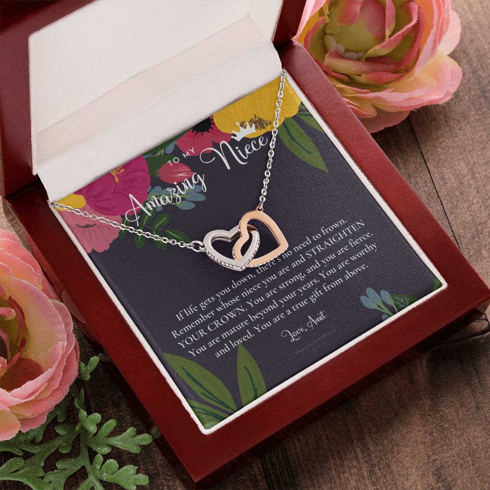 To My Amazing Niece Straighten Your Crown Necklace Aunt Niece Necklace Niece Birthday Gift Niece Graduation Gift Interlocking Hearts Necklace