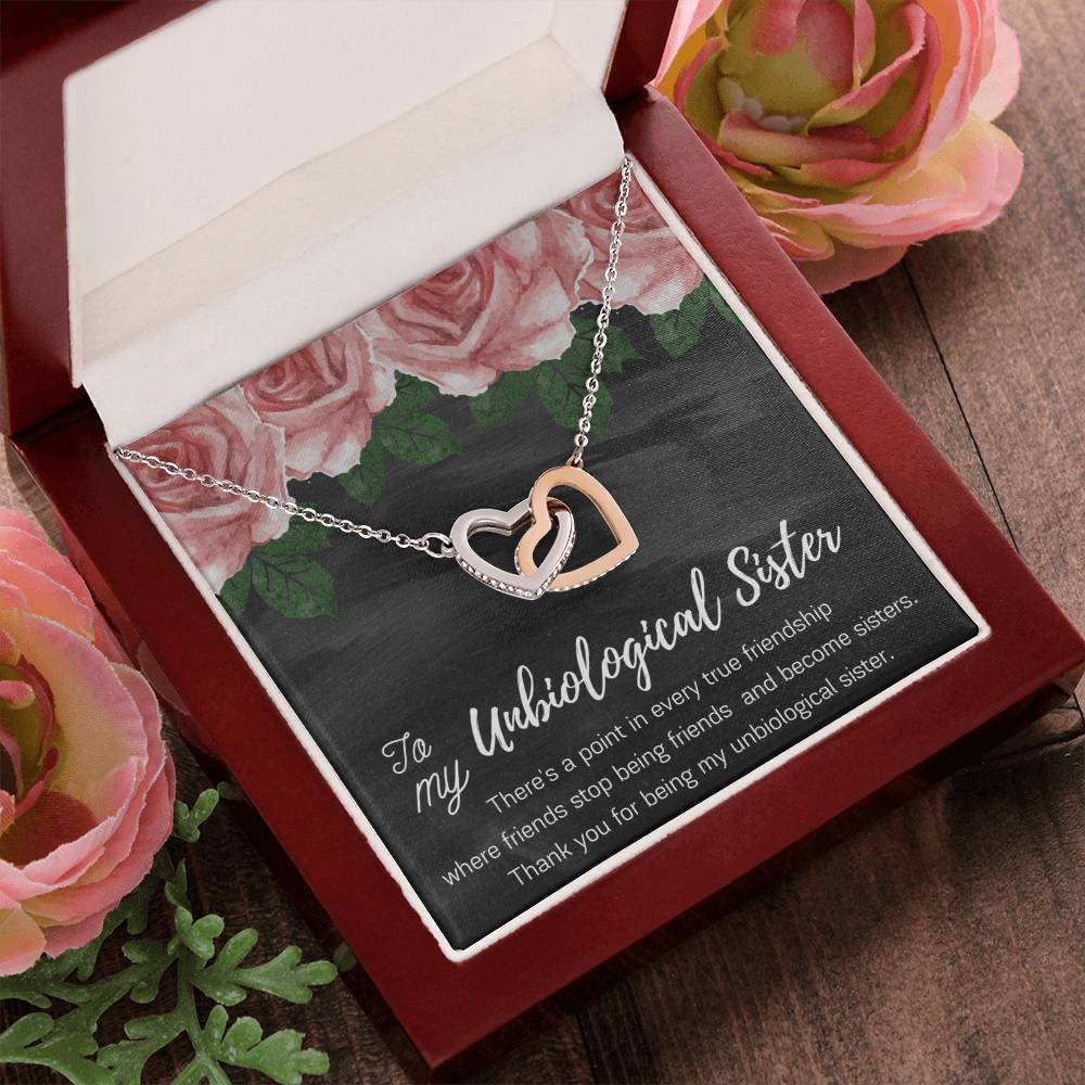Unbiological Sister Gift Best Friend Necklace Big Little Sorority Soul Sister Bridesmaid Gift Worth It Gift Interlocking Hearts Necklace