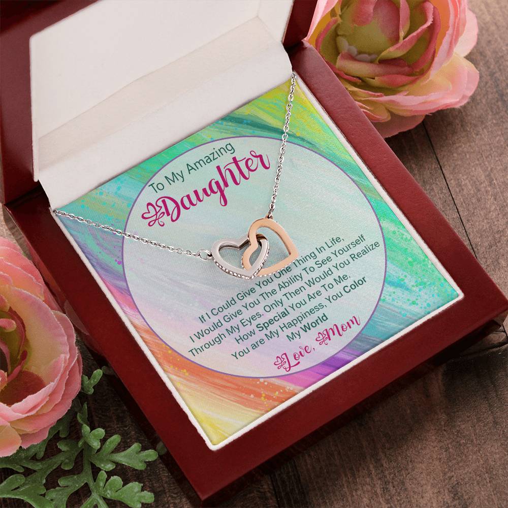 Heart-Melting Gift For Daughter From Mom - You Color My World Interlocking Hearts Necklace