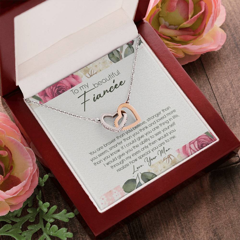 To My Beautiful Fiancé Interlocking Hearts Necklace Message Card
