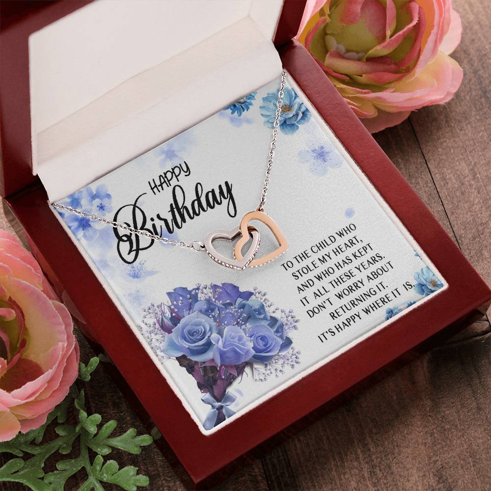Happy Birthday Necklace Gift For Child Daughter Granddaughter From Mom Dad Grandma Grandpa Stole My Heart Interlocking Heart Necklace Interlocking Hearts Necklace