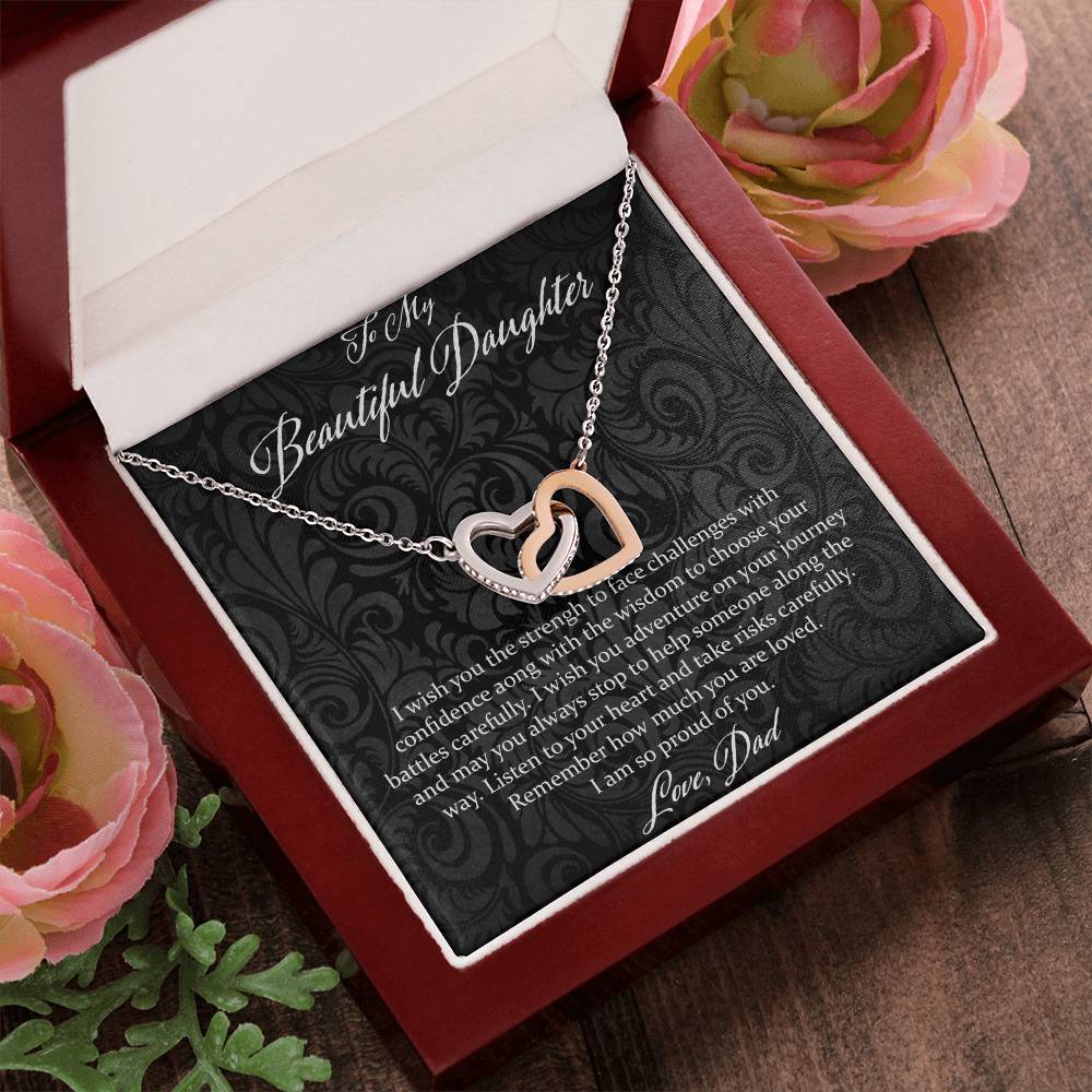 To My Beautiful Daughter I Wish You The Strength - Love Dad Interlocking Hearts Necklace