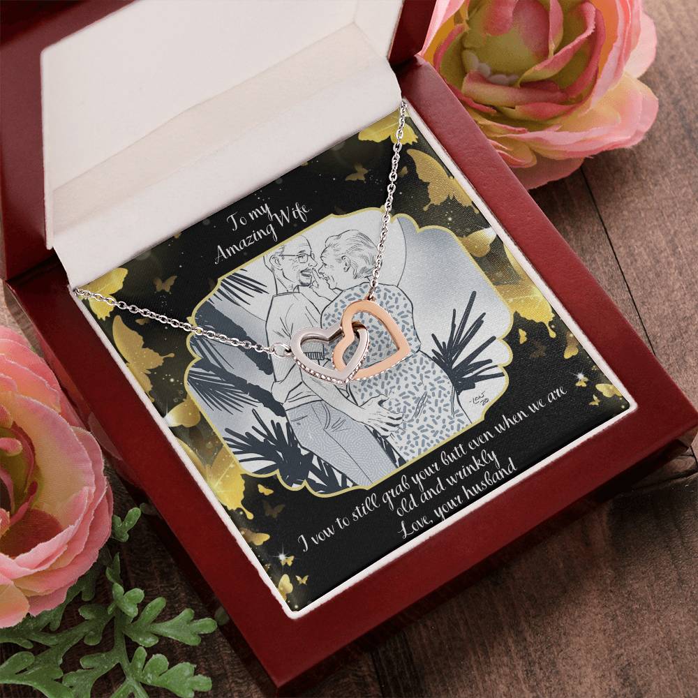 I Vow To Grab Your Butt Even When We Are Old And Wrinkly Two Hearts Interlocking Hearts Necklace
