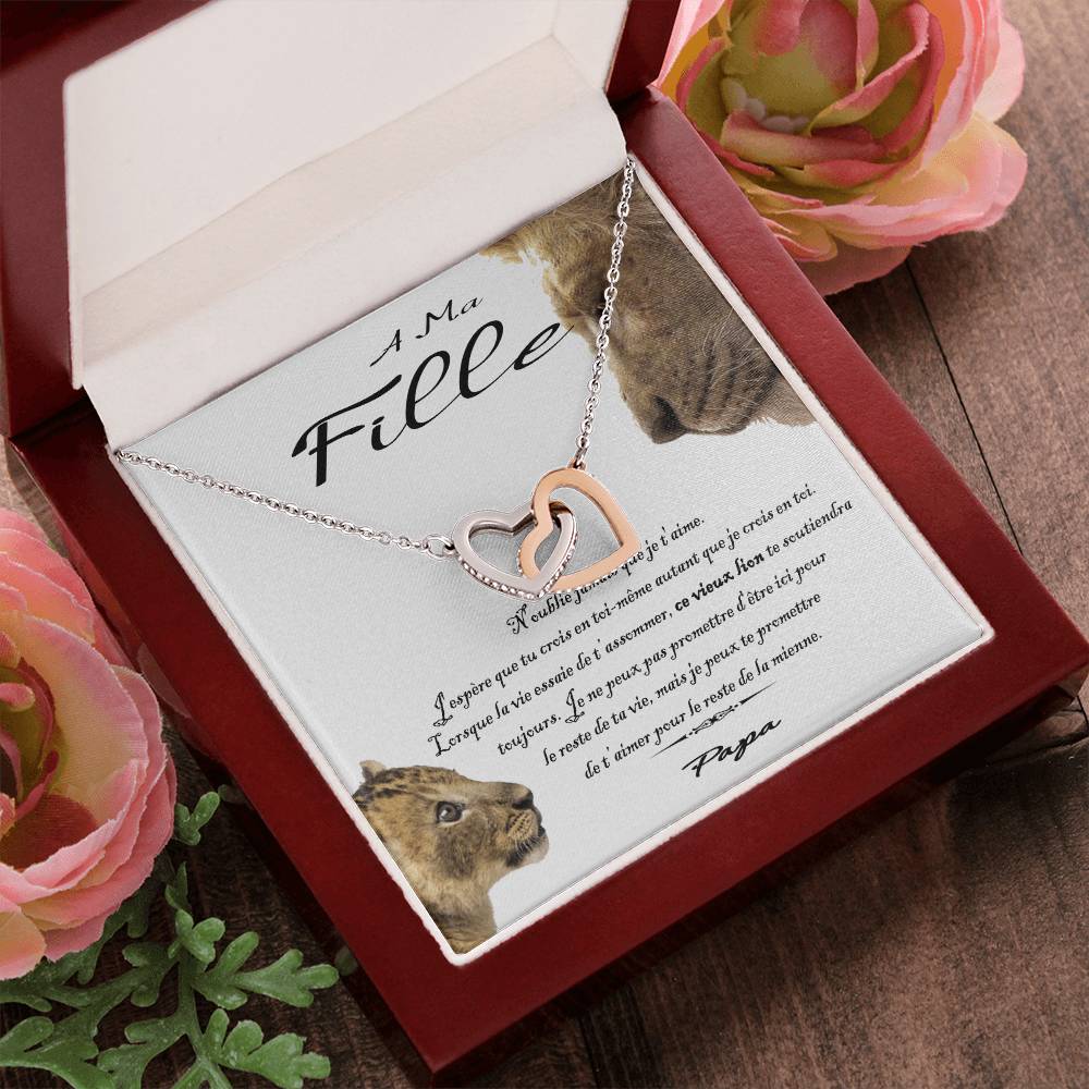 À Ma Fille - Ce Vieux Lion Te Soutiendra Toujours Interlocking Hearts Necklace