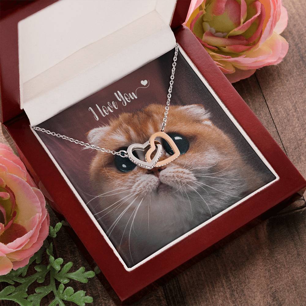 I Love You Cute Gift - Kitten Hearts Necklace Interlocking Hearts Necklace