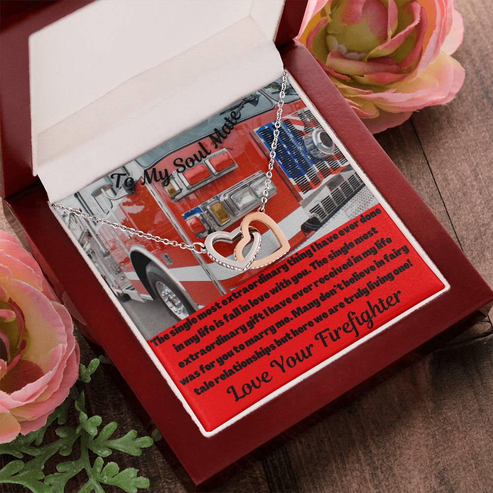 To My Soul Mate Firefighter Interlocking Hearts Necklace