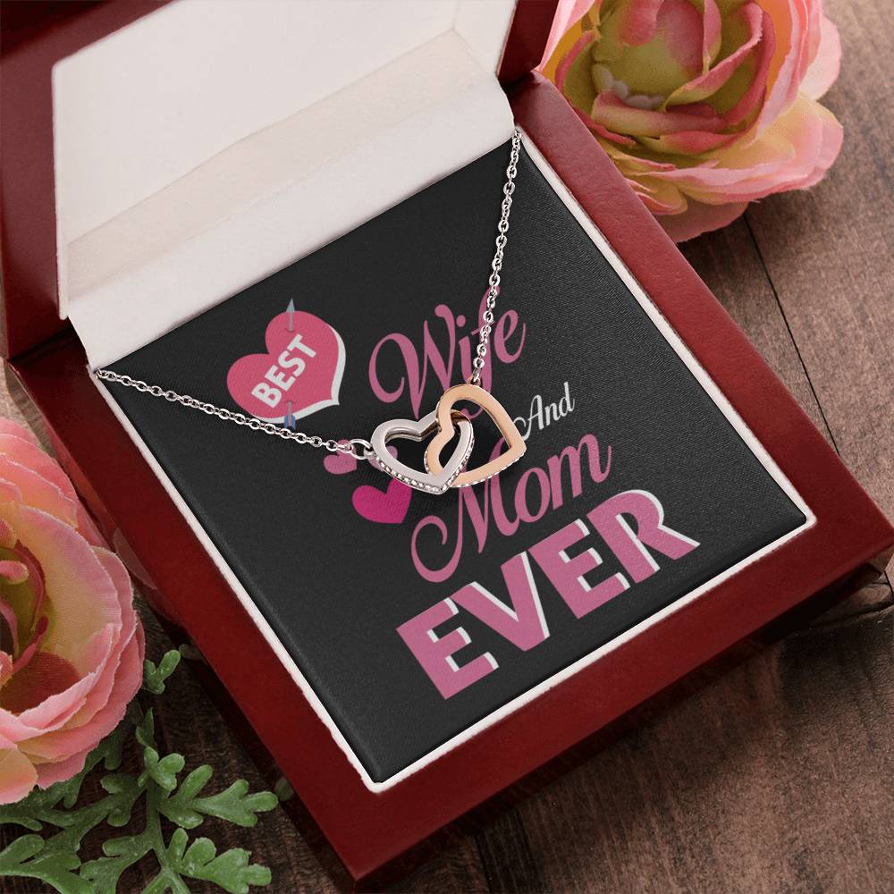 Best Wife And Mom Ever Interlocking Hearts Necklace