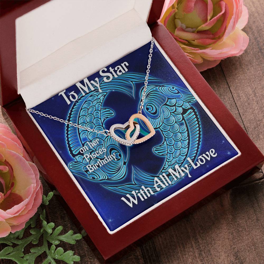 Pisces Necklace Zodiac Pisces Star Sign Gift Zodiac Gift For Women Wife Birthday Gift Interlocking Hearts Necklace