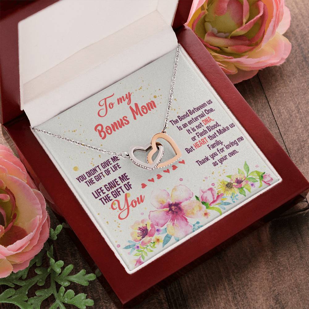 Life Gave Me The Gift Of You - Gift For Bonus Mom Interlocking Hearts Necklace