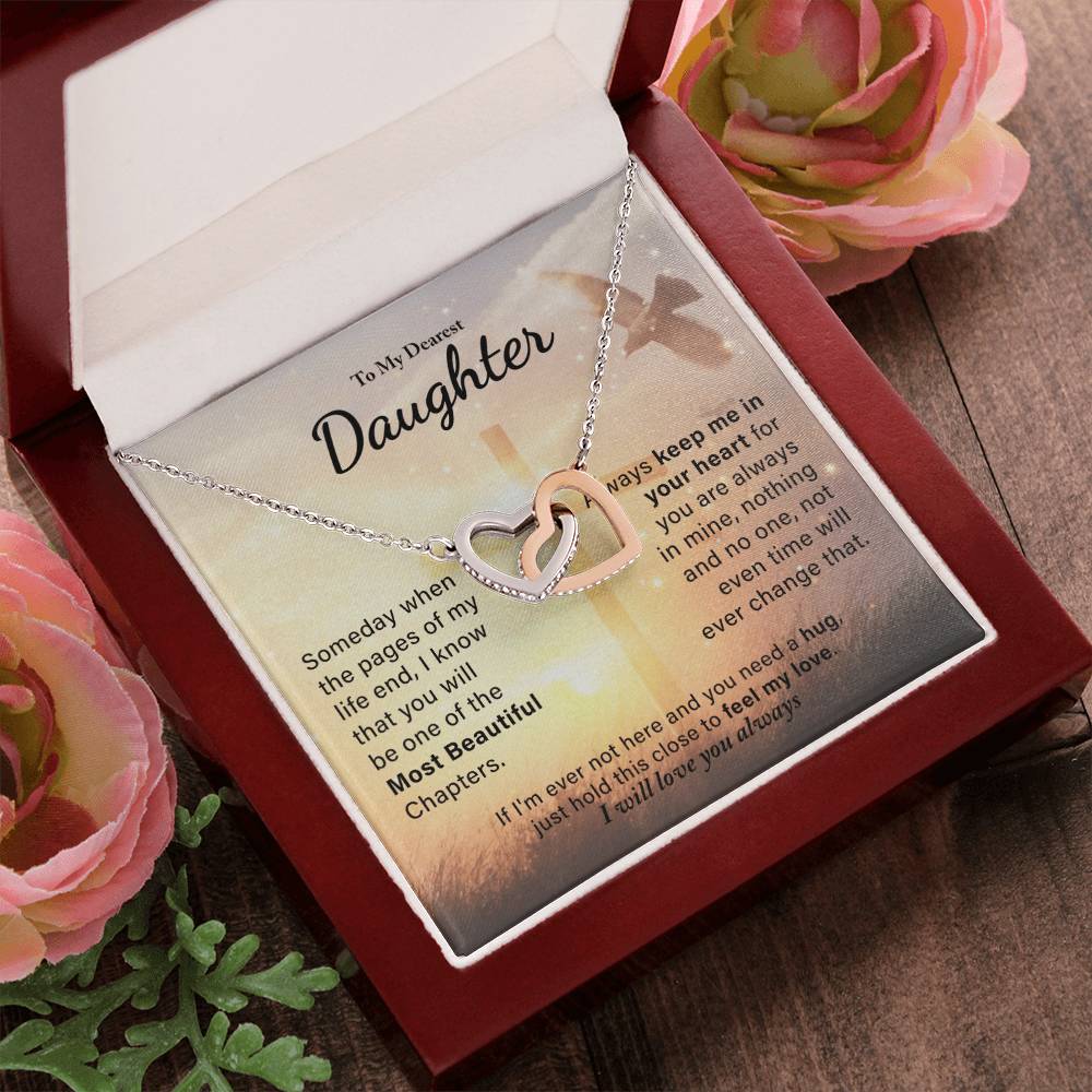 To My Dearest Daughter - Most Beautiful Chapters Interlocking Hearts Necklace