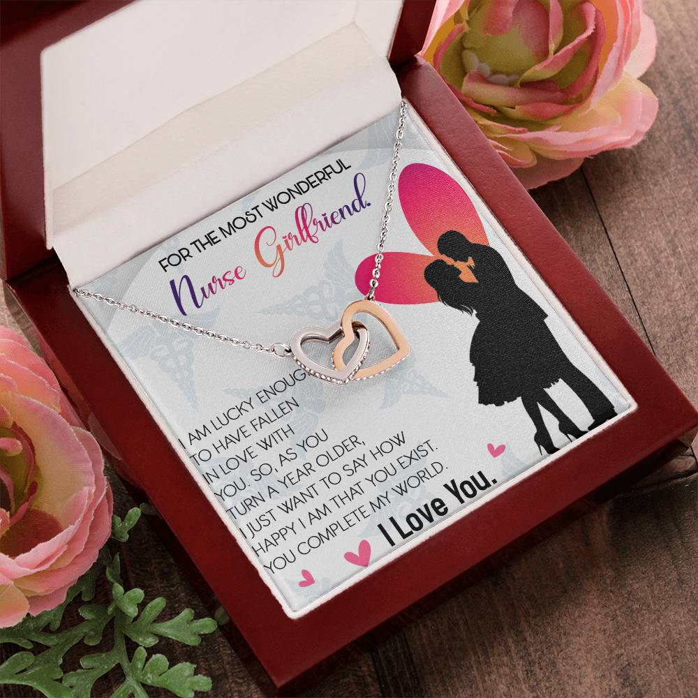Nurse Girlfriend Interlocking Hearts Necklace Message Card