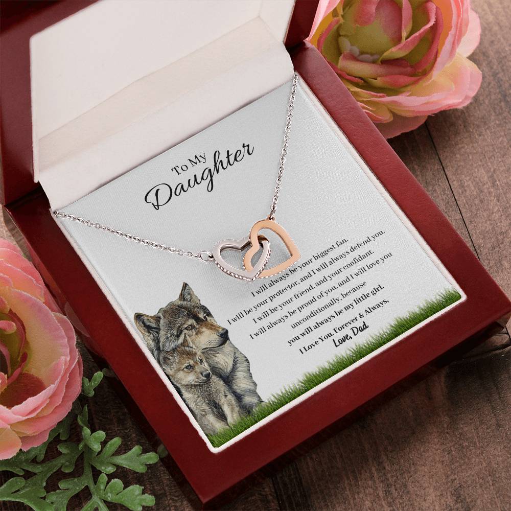 To My Daughter - I Will Always Be Your Biggest Fan Wolf And Pup Interlocking Hearts Necklace