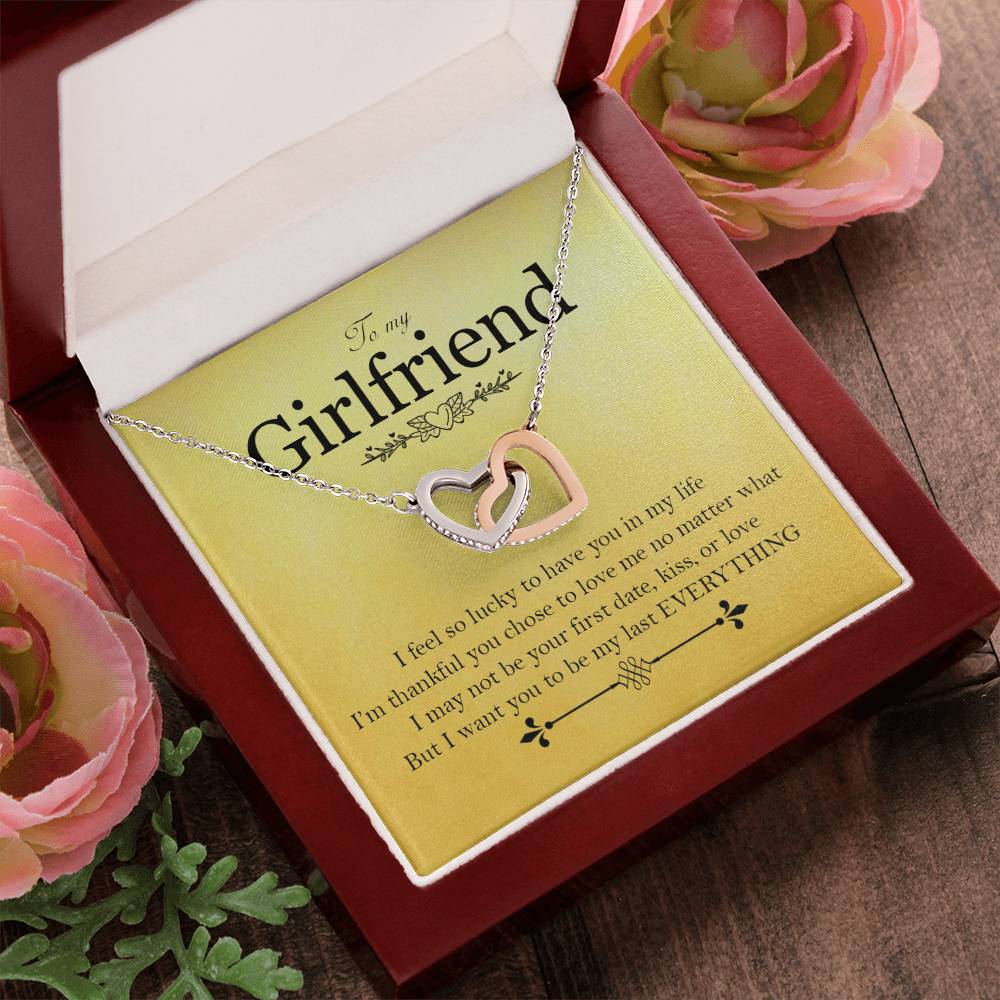 To My Girlfriend - Love Card And Necklace K Interlocking Hearts Necklace