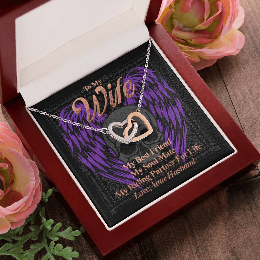 To My Wife My Best Friend My Riding Partner For Life. Gift For A Wife Who Rides Interlocking Hearts Necklace