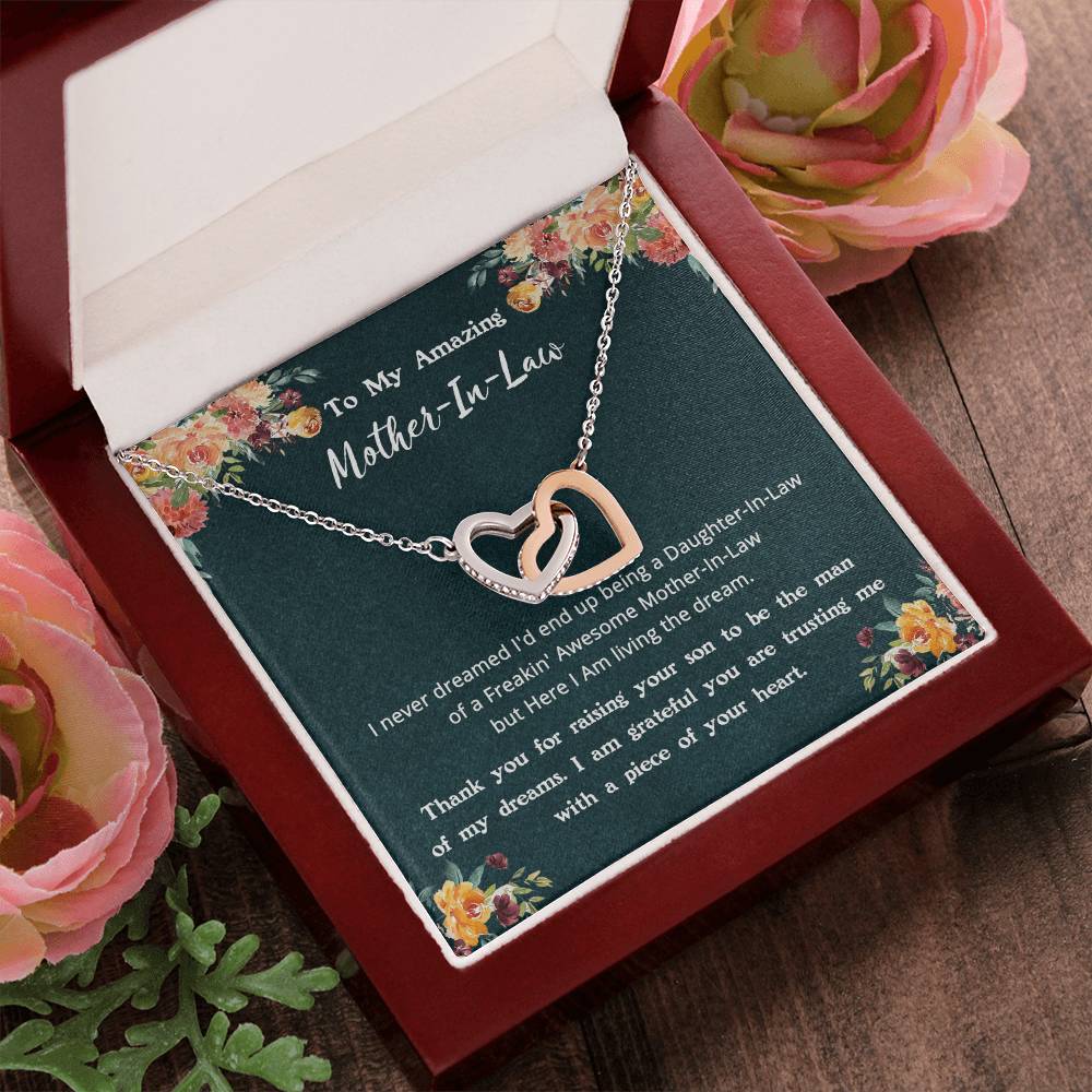 Gift For Mother-In-Law - Living The Dream - Interlocking Interlocking Hearts Necklace