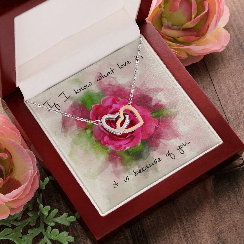 Interlocking Hearts Necklace – Red Rose Message Card