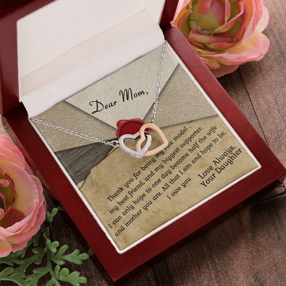 Mom Is My Role Model Interlocking Hearts Necklace