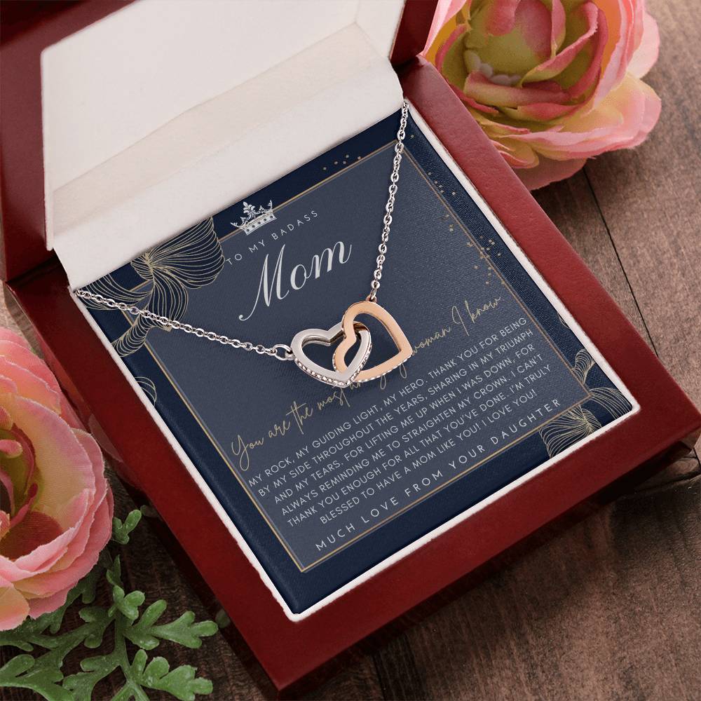 Badass Mom Gift To My Badass Mom Necklace Mother’S Day Gift Daughter To Mom Gift Gift From Daughter To Mom On Wedding Day Mom Gift Interlocking Hearts Necklace