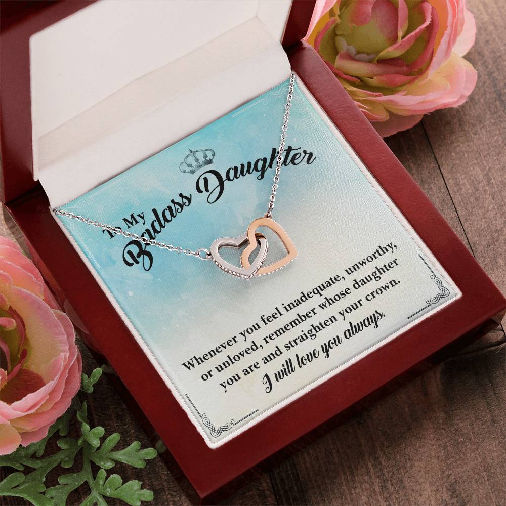 To My Badass Daughter- I Will Always Love You- Necklace Interlocking Hearts Necklace