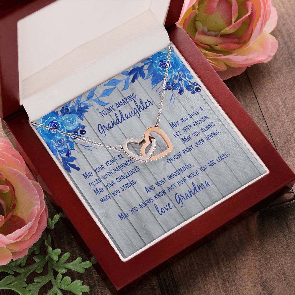 Granddaughter - May Your Years Be Filled With Happiness - Grandma Interlocking Heart Necklace Gift From Grandmother Granddaughter Birthday Gift For Granddaughter Interlocking Hearts Necklace
