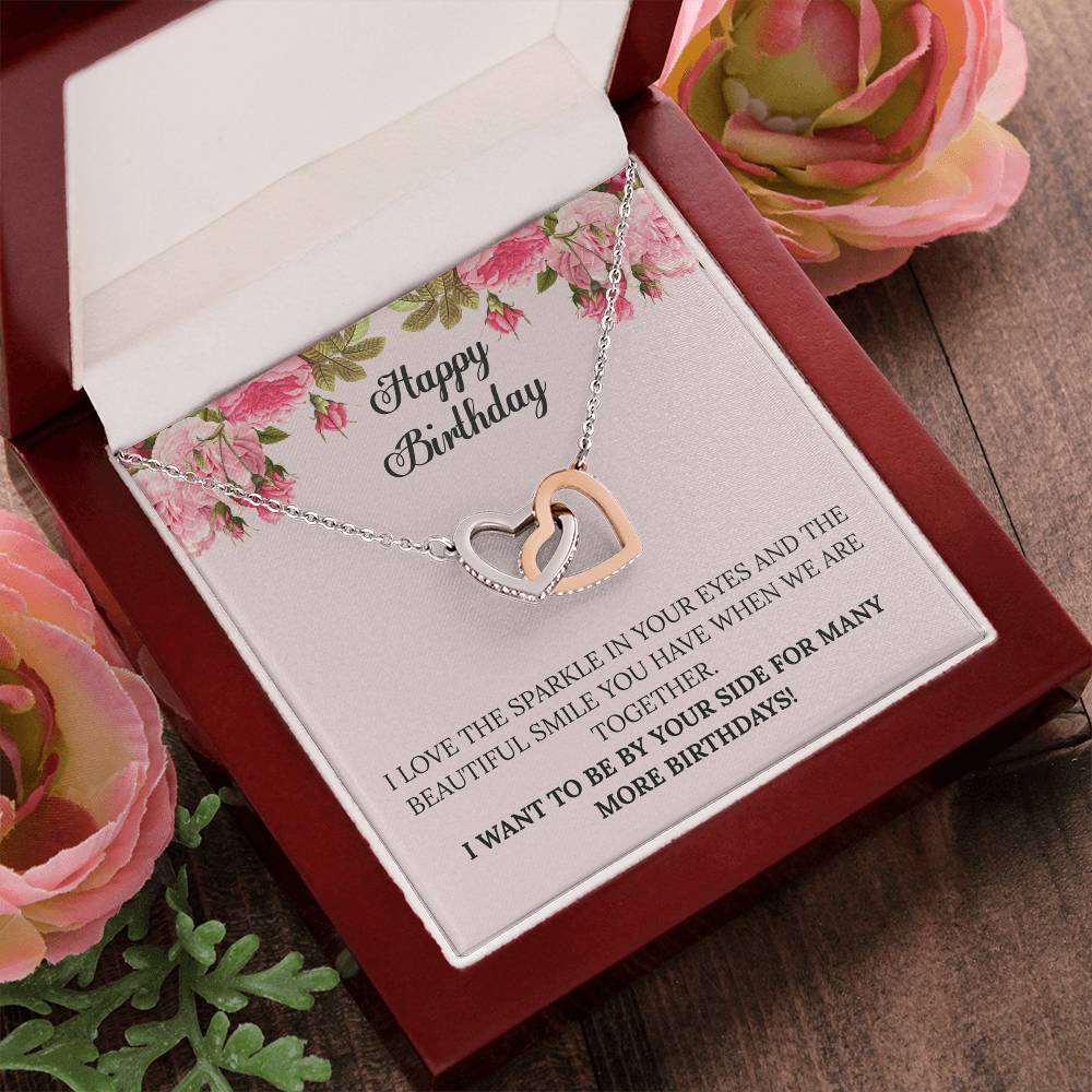 Happy Birthday - I Want To Be By Your Side For Many More Birthdays Interlocking Hearts Necklace