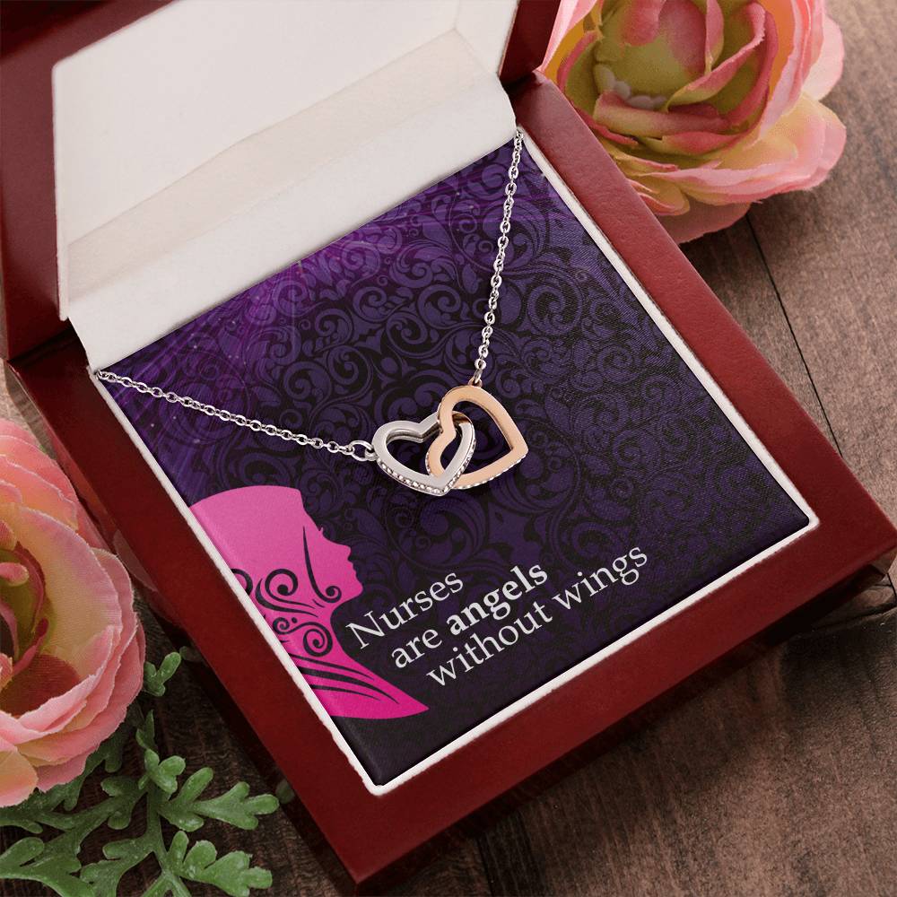 Nurses Are Angels Without Wings - Interlocking Heart Necklace Interlocking Hearts Necklace