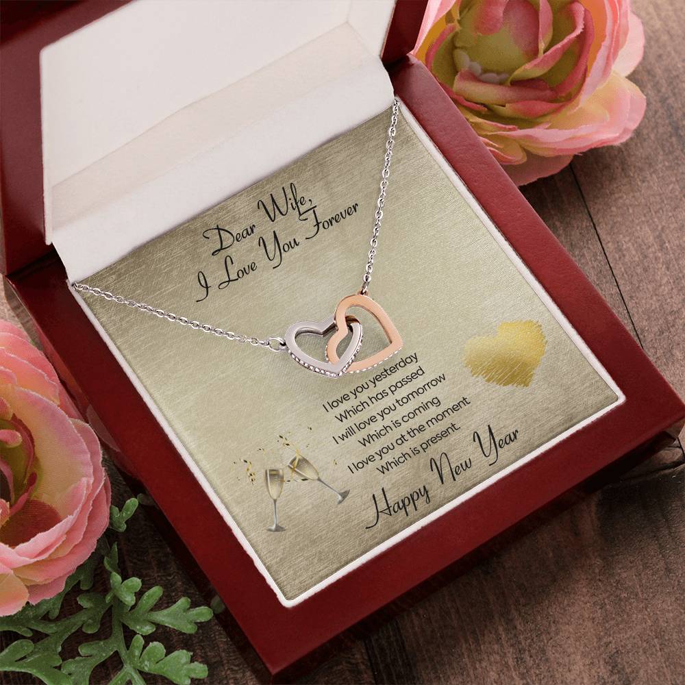To My Wife Necklace -I Will Love You Forever Interlocking Hearts Necklace