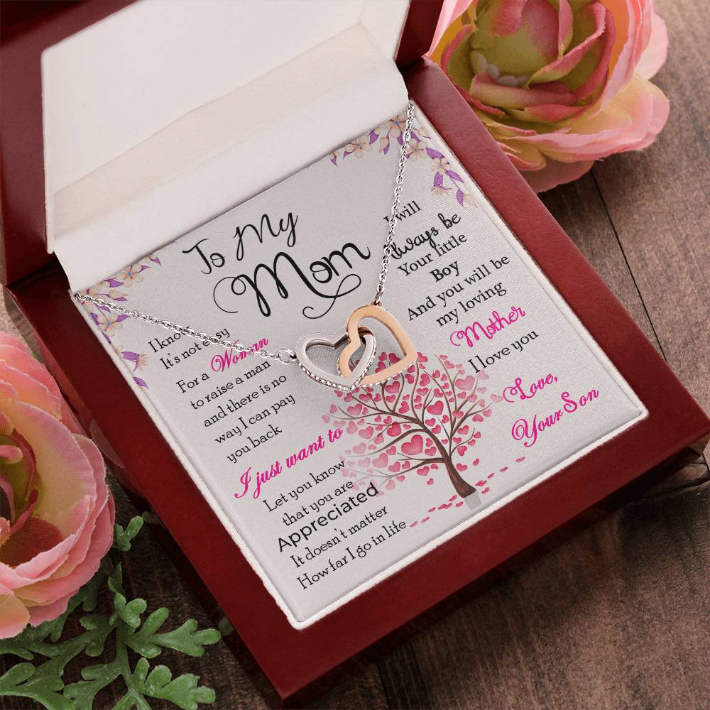 To My Mom - Thank You For Always Being There - Mother'S Day Gift Necklace For Mom Jewelry Gift From Son Interlocking Hearts Necklace