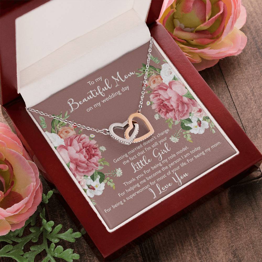 To My Beautiful Mom On My Wedding Day Interlocking Hearts Necklace