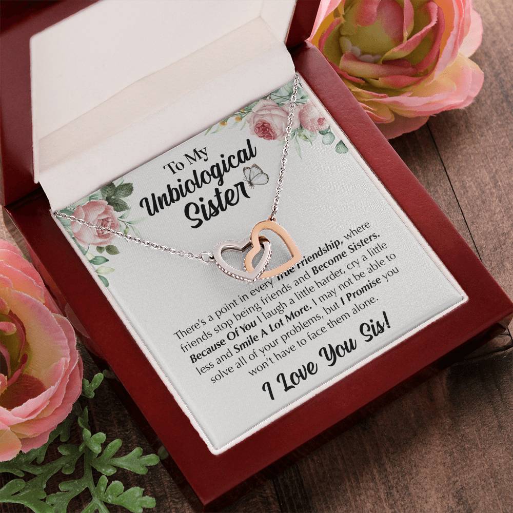 To My Unbiological Sister - Love You Sis Interlocking Hearts Necklace