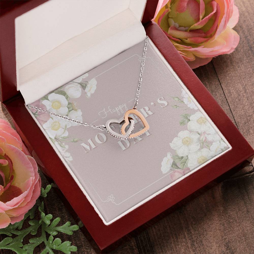 Mother Necklace Gift For Mom 14K White Gold Finish Pendant Mother'S Day Gift Interlocking Hearts Necklace