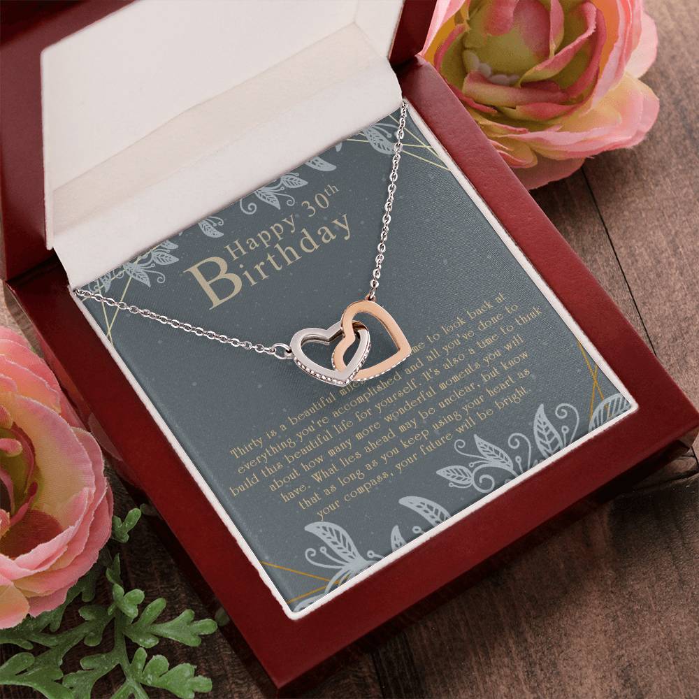Happy 30Th Birthday Interlocking Hearts Necklace Message Card