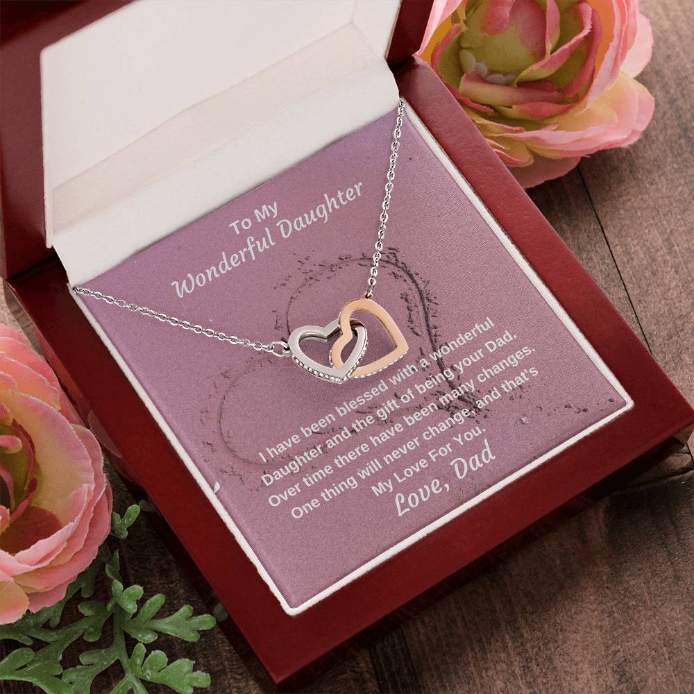 To My Wonderful Daughter Gift Of Being Your Dad Personalized Necklace Gift Interlocking Hearts Necklace
