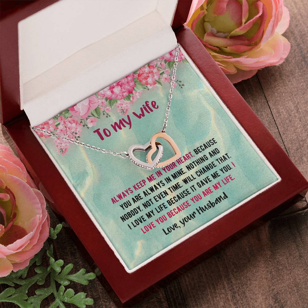 To My Beautiful Wife - Love Your Husband Interlocking Hearts Necklace