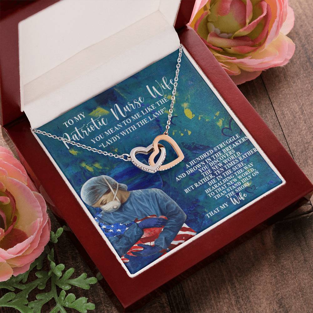 To My Patriotic Nurse Wife Interlocking Hearts Necklace