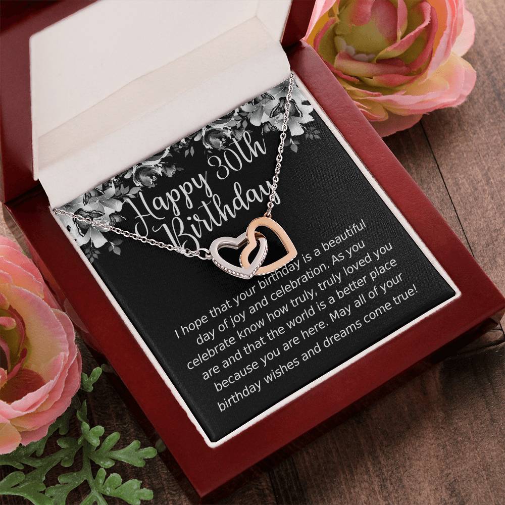 Happy Birthday 30 Year Old 1 Interlocking Hearts Necklace