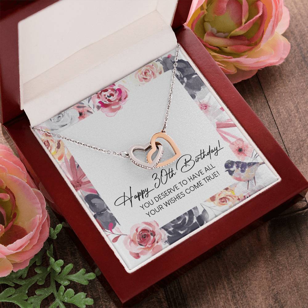 Happy 30Th Birthday Interlocking Hearts Necklace Message Card