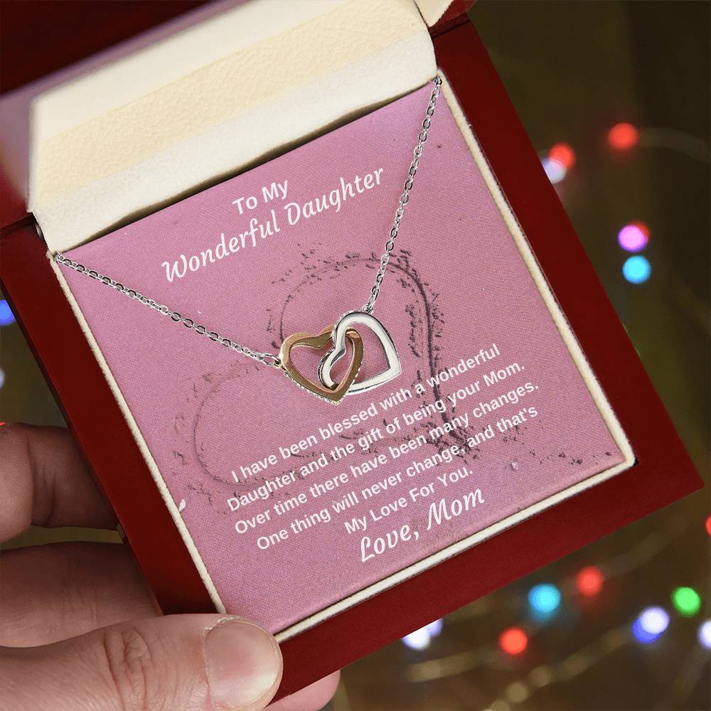 To My Wonderful Daughter Never Ending Love Personalized Pendant Necklace Gift Interlocking Hearts Necklace
