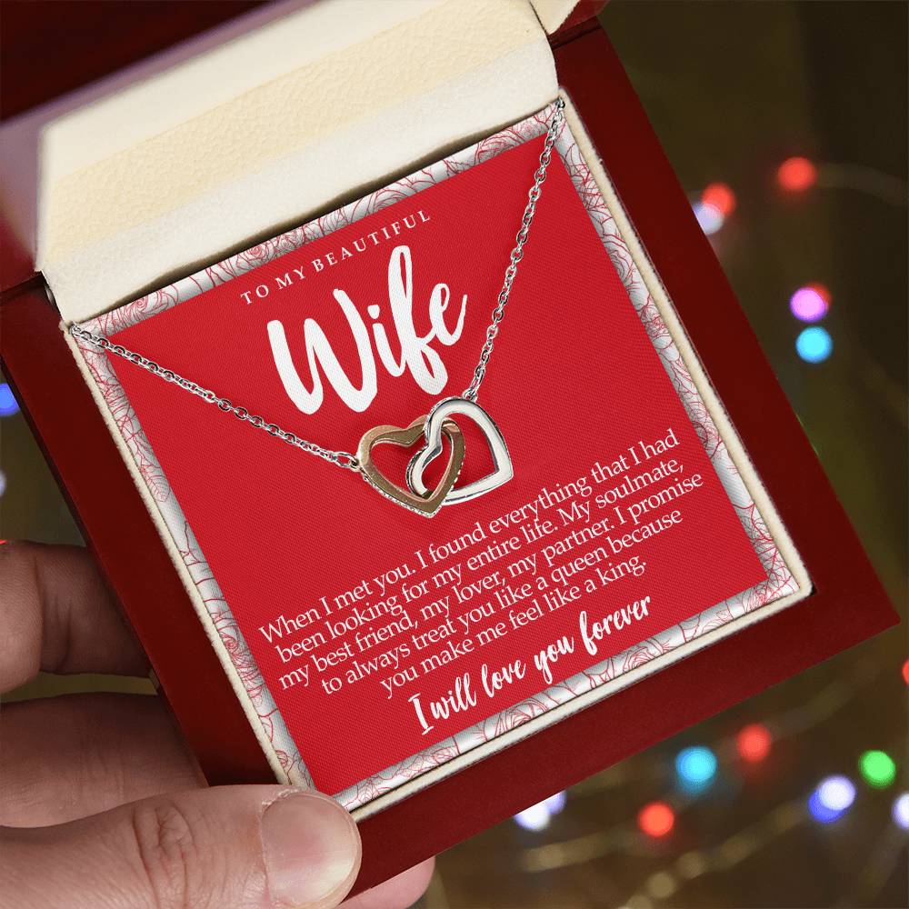 Interlocking Hearts Necklace With Message Card For Wife
