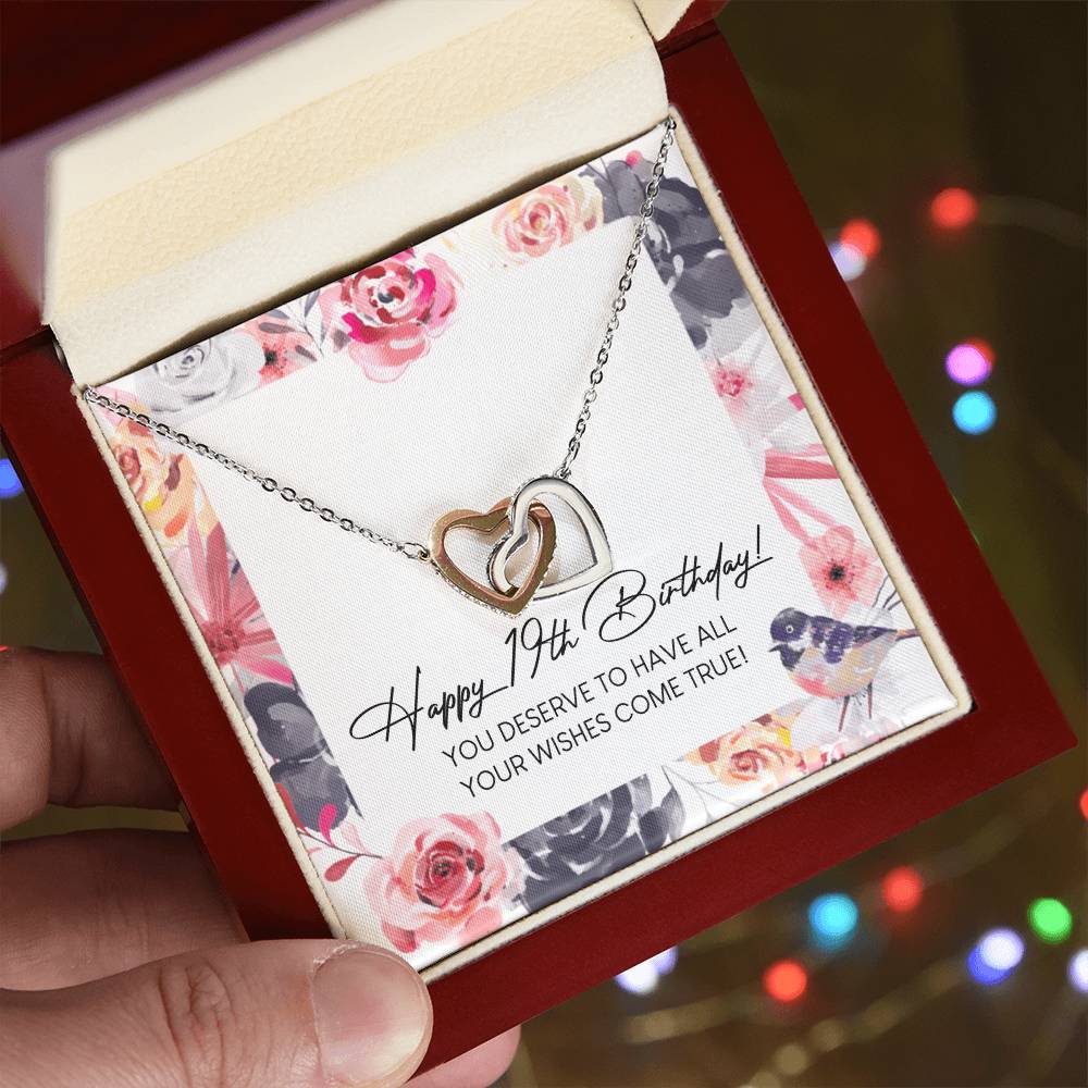 Happy 19Th Birthday Interlocking Hearts Necklace Message Card