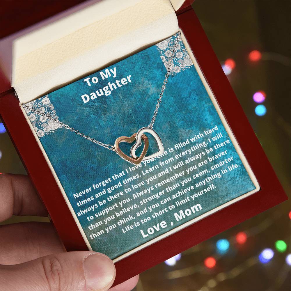 To My Daughter Love From Mom Interlocking Hearts Necklace