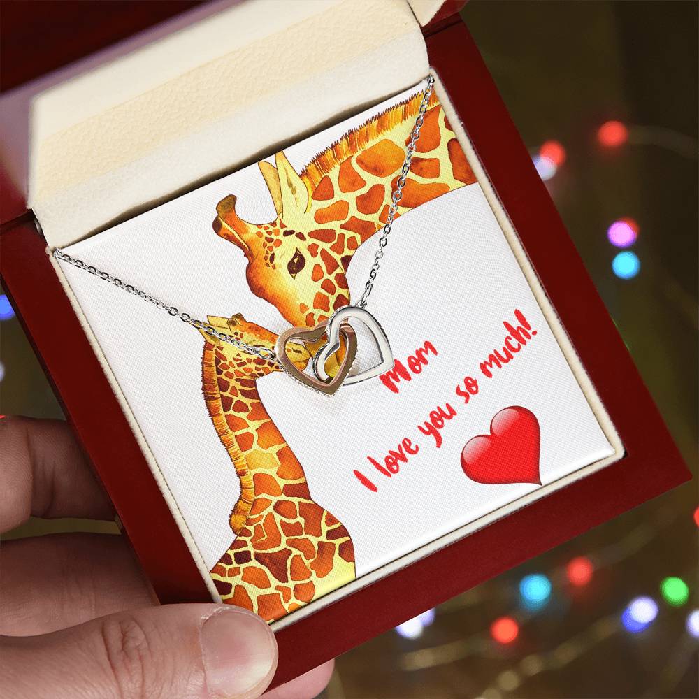 Mom I Love You So Much Two Hearts Embellished With Cubic Zirconia Stones Interlocked Together Interlocking Hearts Necklace