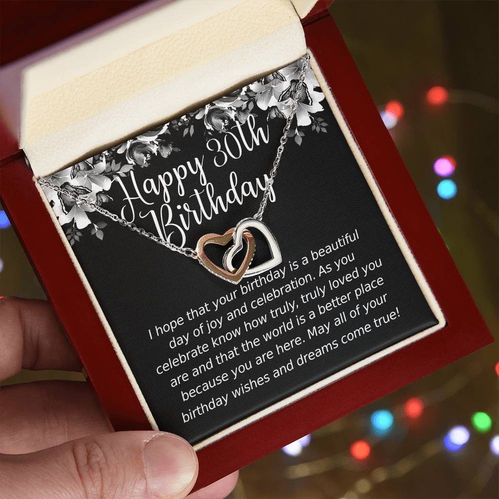 Happy Birthday 30 Year Old 1 Interlocking Hearts Necklace