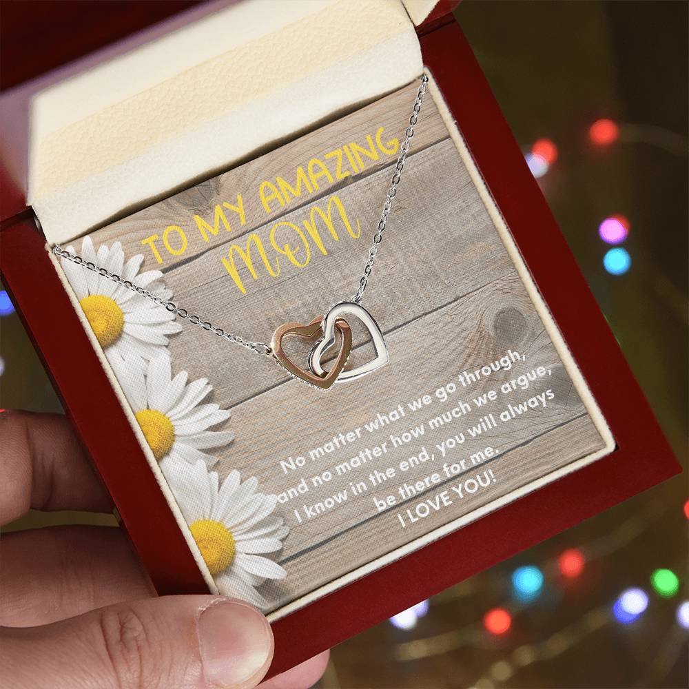 To My Amazing Mom Two Hearts Embellished Interlocked Together Necklace For Mother'S Day Gift Happy Mother'S Day Necklace Interlocking Hearts Necklace