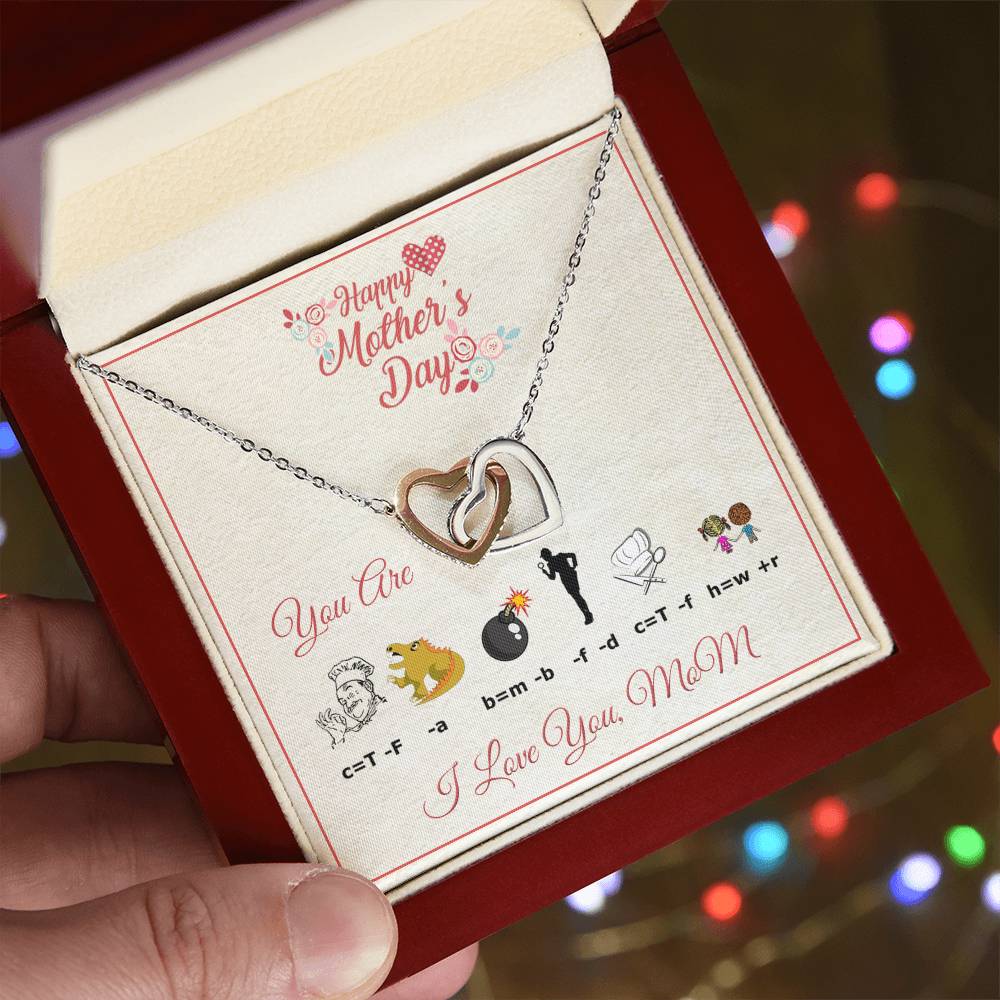 Interlocking Heart Necklace For Mom With Rebus Message Card Interlocking Hearts Necklace