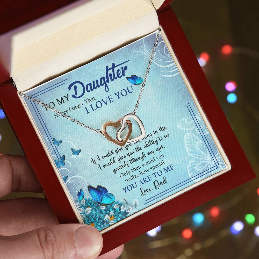To My Daughter I Love You Butterfly Interlocking Heart Necklace Birthday Message Card From Dad Interlocking Hearts Necklace
