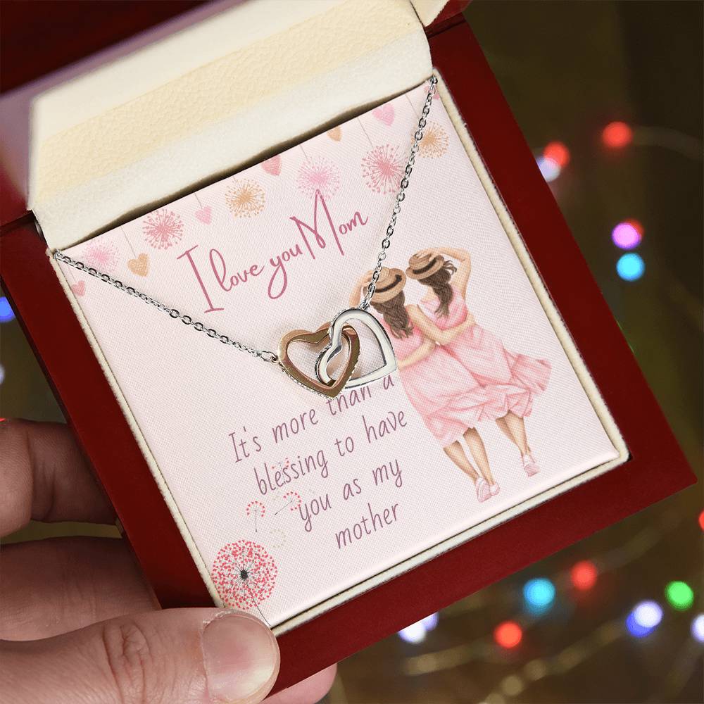 I Love You Mom Necklace Mom Necklace Mom Birthday Gift Mothers Necklace Gift Interlocking Hearts Necklace