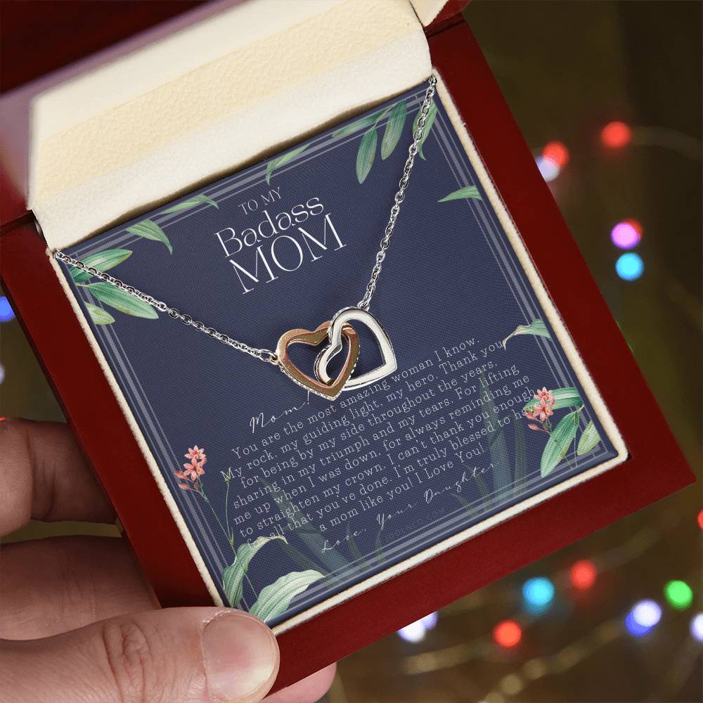 To My Badass Mom Necklace Mother’S Day Gift Daughter To Mom Gift Gift From Daughter To Mom On Wedding Day Mom Gift Birthday Gift Interlocking Hearts Necklace