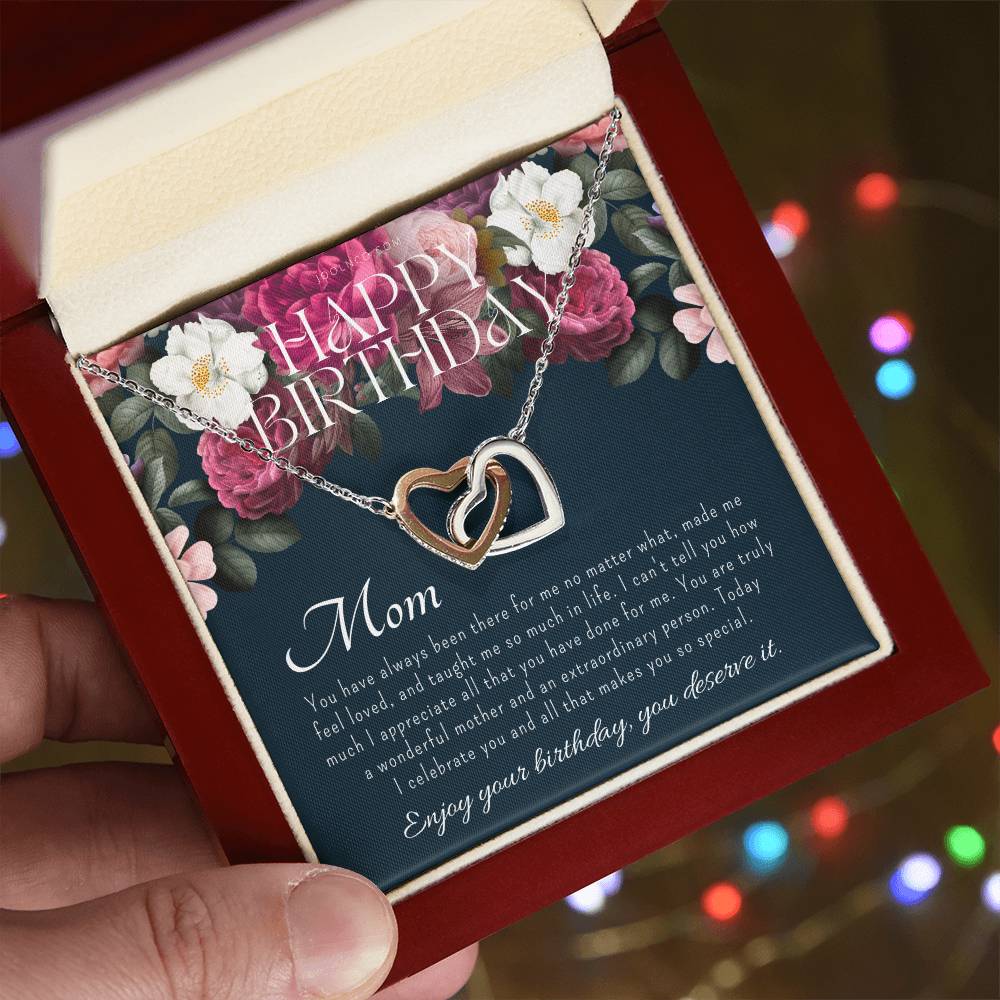Mother'S Birthday Gift Necklace For Mom'S Birthday Elegant Gift For Mom From Daughter & Son Best Mom Gift Message Card Elegant Gift Interlocking Hearts Necklace